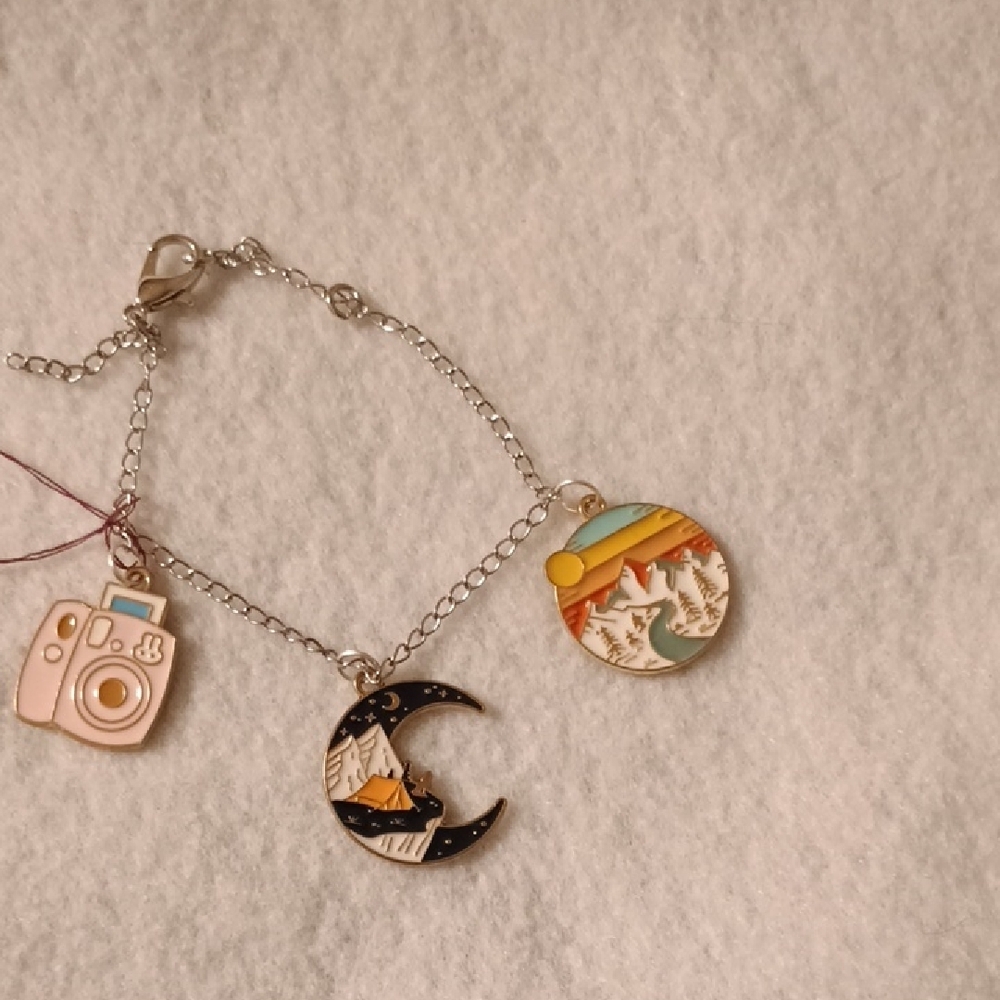 Silver Charm Bracelet with Camera and Scenic Charms